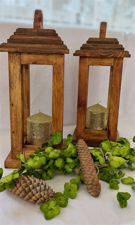 Set Of Two Wooden Lantern Candle Holder Wedding Centerpiece Farmhouse Lanterns Etsy