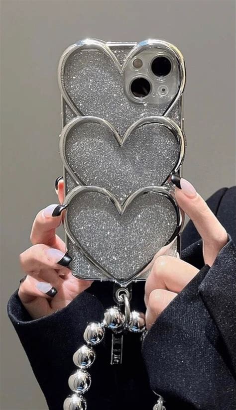 Stylish Glitter Bling Love Heart Sliver Bead Bracelet Soft Phone Case For Iphone Bling Phone