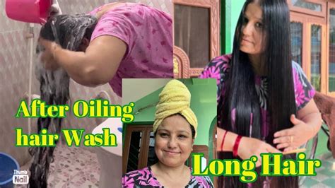 Washing My Long Hair After Oiling Overnight Drying Combing Silky