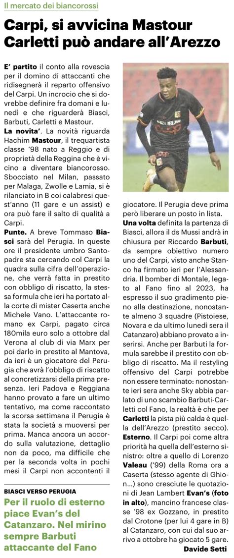 Carpi Fc Resto del Carlino si avvicina Mastour Carletti può