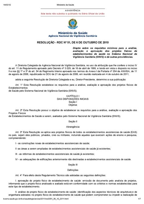 Rdc 51 2011 RDC 51 Anvisa ADVERTÇNCIA Este tex to nmo substitui o