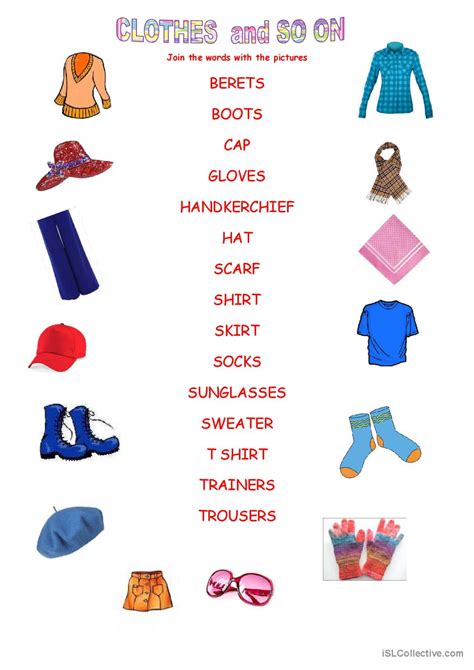 clothes    pictur english esl worksheets