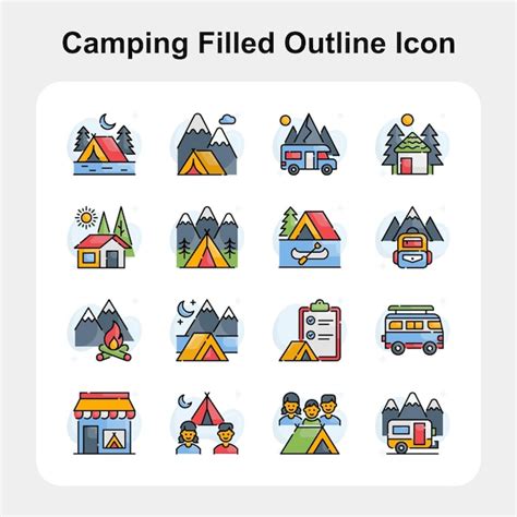 Conjunto De Iconos De Contorno Lleno De Camping 01 Vector Premium