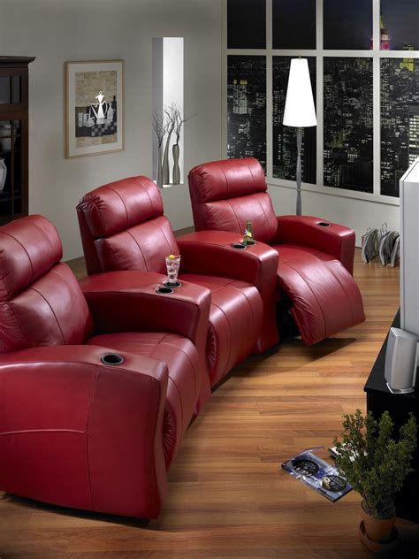 Leather Theater Seat Recliners With Cupholders And Power Mechanisms