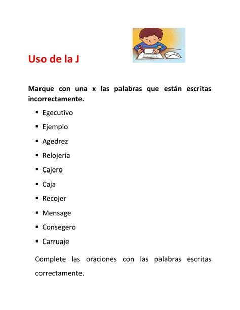 Ficha Online De Uso De La J Escribir Palabras Fichas Cuadernos