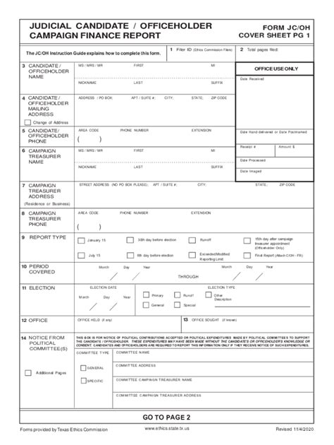 Fillable Online Form JC OH Judicial Candidate Officeholder Campaign