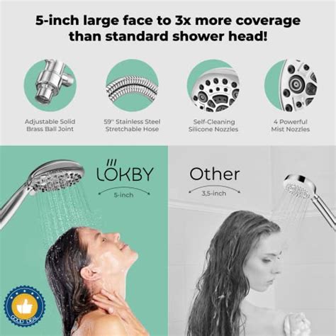 Lokby 5″ High Pressure Handheld Shower Head 6 Setting Hand Held