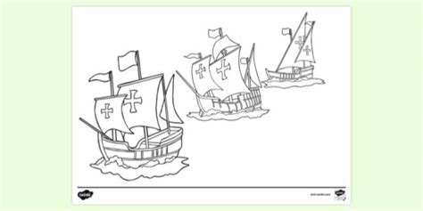 Free Christopher Columbus Ships Colouring Page Twinkl