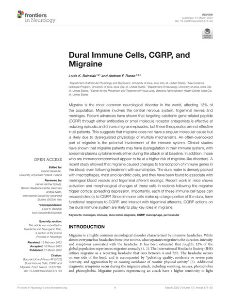 Pdf Dural Immune Cells Cgrp And Migraine