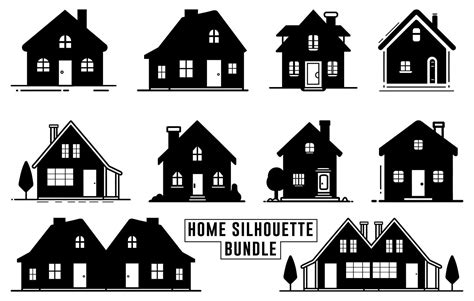 House vector silhouette set, home graphic silhouette bundle, House ...