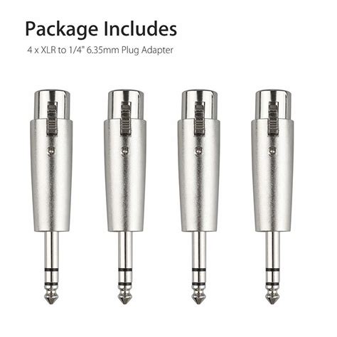 4 Pack 3 Pin XLR Female To 6 35mm Stereo Male Plug TRS Audio Cable Mic