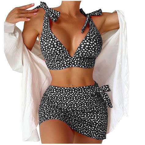 Hfyihgf Womens Sexy 3 Piece Bikini Set Floral Print Lace Up V Neck Push