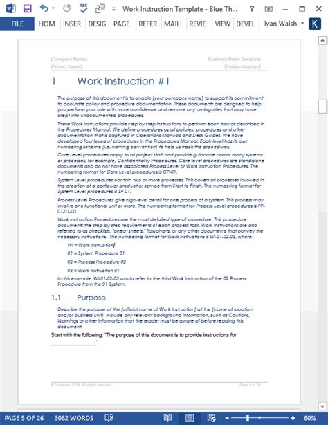 Work Instruction Template Word Templates Forms Checklists For Ms