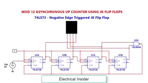 Mod 12 Asynchronous Up Counter Using Jk Flip Flops Multisim