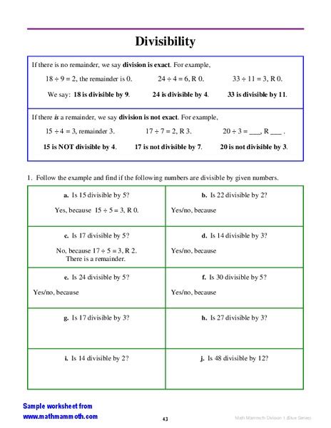 Divisibility Rules Worksheet For Grade 5