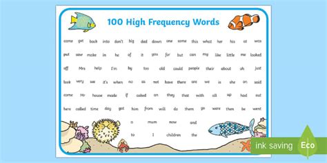 Fish Themed High Frequency Words Word Mat Teacher Made