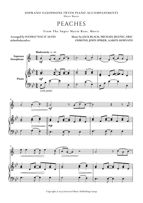 Peaches Arr Danilo Daca Alves By Jack Black Sheet Music For Soprano Sax And Piano At Sheet