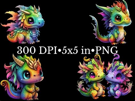 Baby Rainbow Dragon Clipart Bundle Watercolor Art Fantasy - Etsy