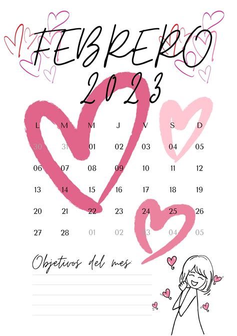 Febrero 2023 Calendario de amor Feliz día de san valentín Feliz día