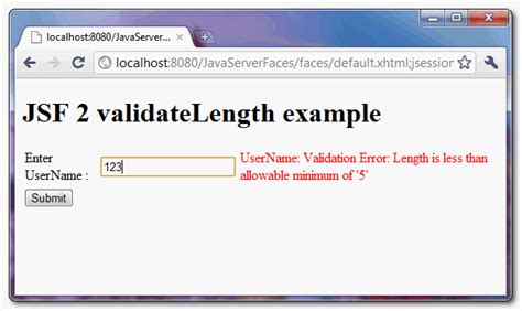 JSF 2 ValidateLength Example Mkyong