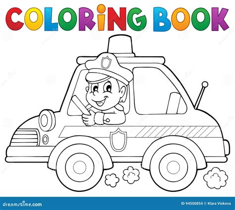 Tema 1 Del Coche Policía Del Libro De Colorear Ilustración del Vector ...