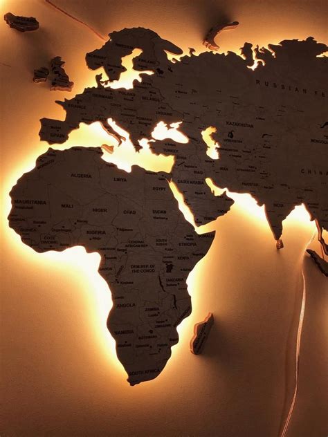 Wood World LED Map Wall Art Decor Light World Map Wooden Large Etsy