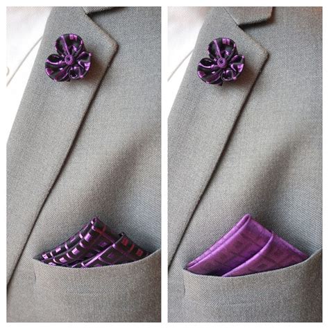 Handmade Purple Flower Lapel Pin And Double Sided Pocket Square Etsy Flower Lapel Pin Lapel