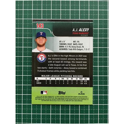 ★topps Mlb 2022 Stadium Club 143 Aj Alexy Texas Rangers ベースカード「base