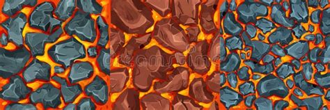 Lava, Magma with Stones in Cartoon Style Seamless Pattern Background ...