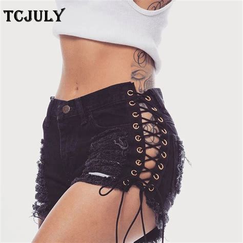 Aliexpress Buy TCJULY America Hot Sexy Denim Shorts Hollow Out