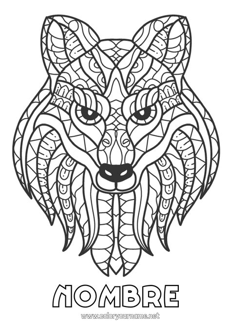 Nº de colorear 1165 Lobo Mandala Animales