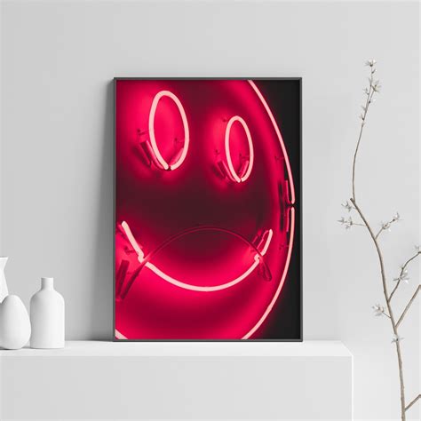 Smiley Print Neon Wall Art Wall Art Poster Printable Digital