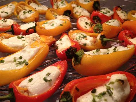 Mini Sweet Peppers Stuffed With Cream Cheese Topped With Dried Chives