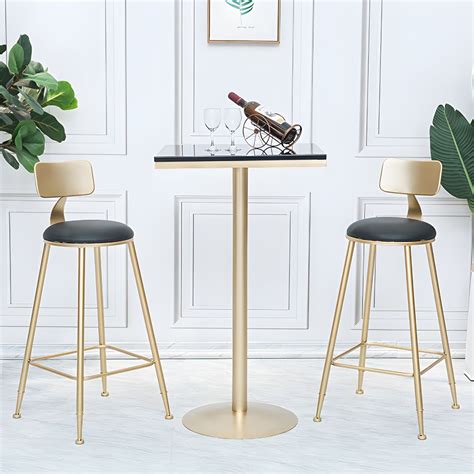 Bar Height Pub Table Glam Metal Pedestal Bar Table For Indoor Black