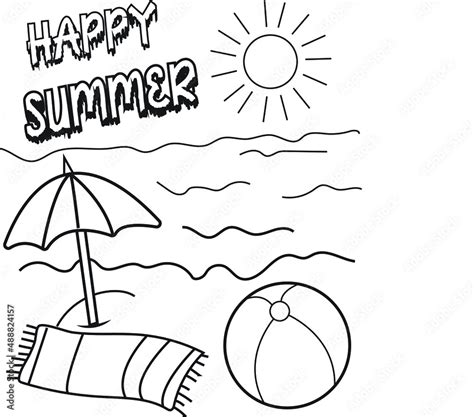 Happy Summer Coloring Pagehallo Summernature Art Coloring Pagetree