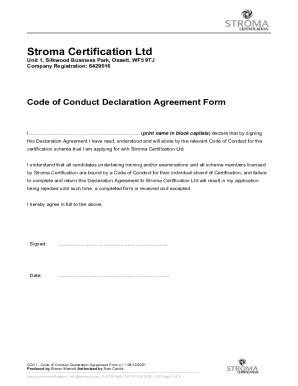 Uk Stroma Certification Code Of Conduct Declaration Agreement