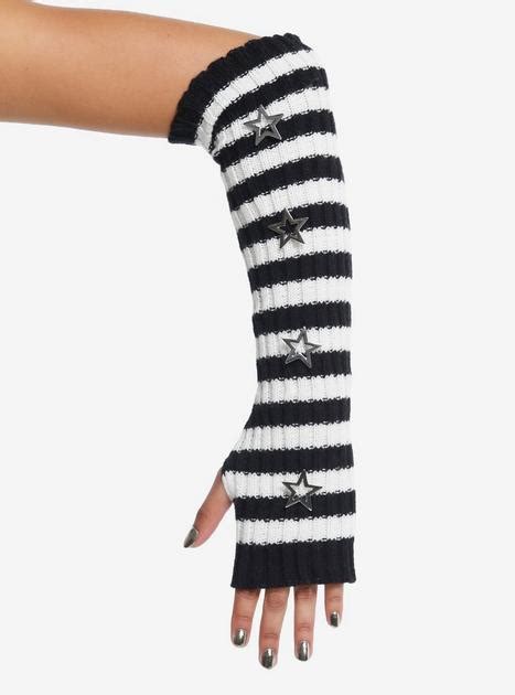 Black And White Stripe Star Arm Warmers Hot Topic