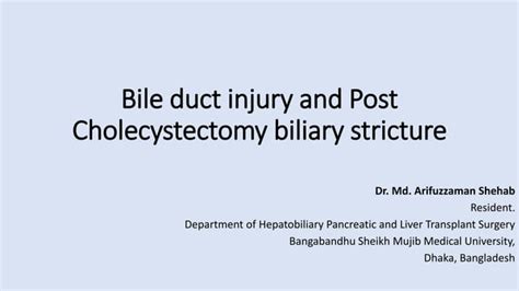 Bile Duct Injury And Post Cholecystectomy Biliary Stricture PPT