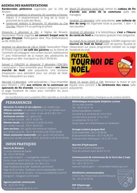 Agenda des manifestations Coordonnées Ville de Rinxent