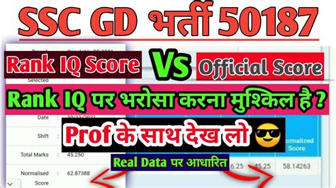 Rank IQ Vs Real Score Card SSC GD Rank Normalized Marks 2023 Rank Iq