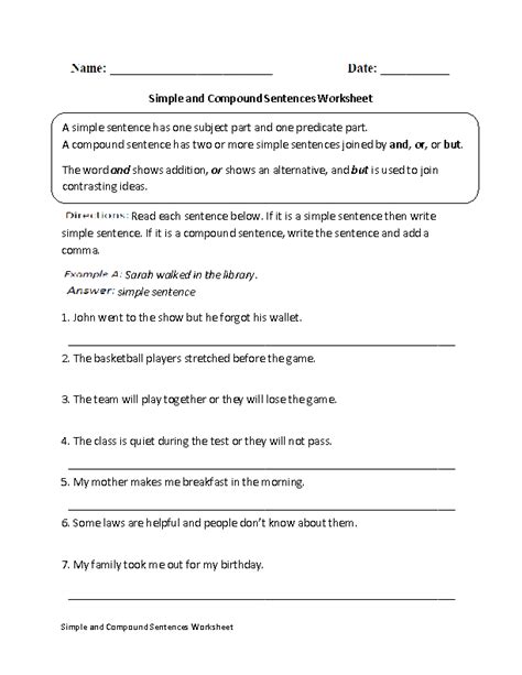 Simple Compound Complex Sentences Worksheets