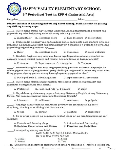 3rd Periodical Test In Epp 4 Pdf