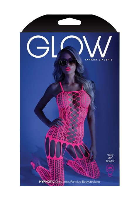 Fantasy Lingerie Glow Hypnotic Criss Cross Paneled Bodystocking Neon Pink O S