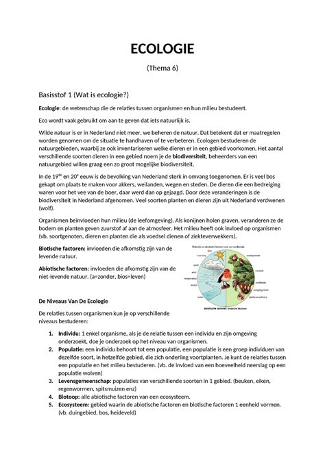 Samenvatting Biologie Thema 6 7 V2C ECOLOGIE Thema 6 Basisstof 1