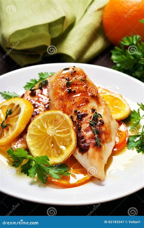 Roasted Chicken Breast In Orange Sauce Stock Image Image Of Gourmet