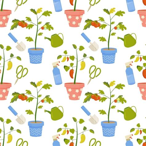 Patrón sin costuras jardinería inventario plantación ilustración