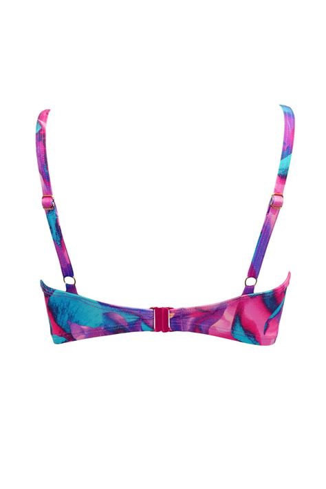 Cabana Underwired Longline Ruched Bikini Top In Purple Floral Pour Moi