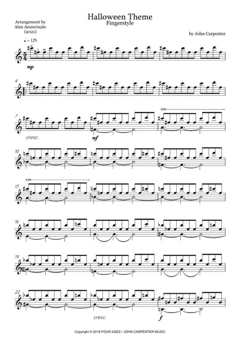 Halloween Theme Arr Alan Anunciação By John Carpenter Sheet Music For Solo Guitar At Sheet