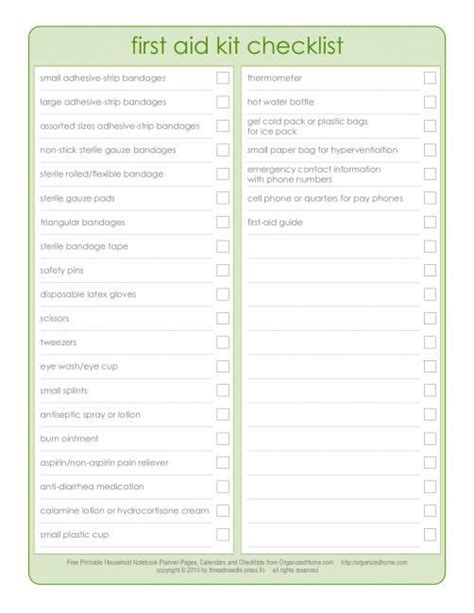 first aid box checklist - Brandon Hemmings