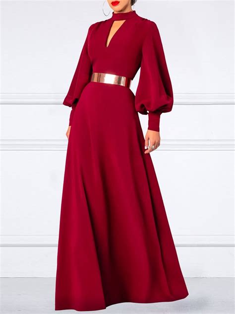 Elegant Stand Collar Plain Regular Fit Formal Dress Wedding Stylewe Usapp